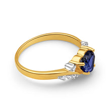Load image into Gallery viewer, 9ct Yellow Gold Created Sapphire Heart + Diamond Ring