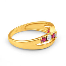 Load image into Gallery viewer, 9ct Yellow Gold Created Ruby x 4 and Diamond x 4 Ring