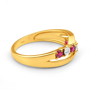 9ct Yellow Gold 4 Created Ruby and 3 Diamond Ring