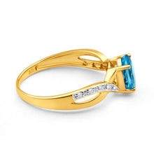 Load image into Gallery viewer, 9ct Yellow Gold Blue Topaz and Diamond Cross Over Ring