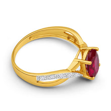 Load image into Gallery viewer, 9ct Yellow Gold Created Ruby and Diamond Cross Over Ring
