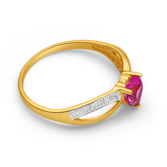 9ct Yellow Gold Diamond + Created Pink Sapphire Ring