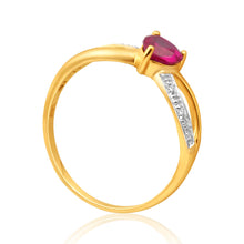 Load image into Gallery viewer, 9ct Yellow Gold Alluring Heart Created Ruby + Diamond Ring