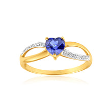 Load image into Gallery viewer, 9ct Charming Yellow Gold Created Sapphire + Diamond Ring