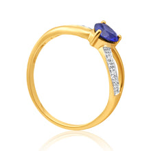 Load image into Gallery viewer, 9ct Charming Yellow Gold Created Sapphire + Diamond Ring