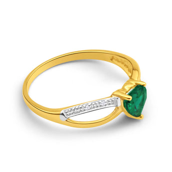 9ct Yellow Gold Heart Created Emerald + Diamond Ring