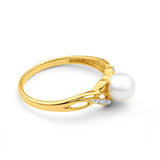 9ct Elegant Yellow Gold Diamond + Pearl Ring