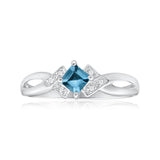 9ct White Gold Princess Cut Aquamarine + Diamond Ring