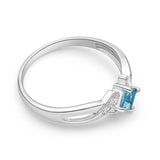 9ct White Gold Princess Cut Aquamarine + Diamond Ring