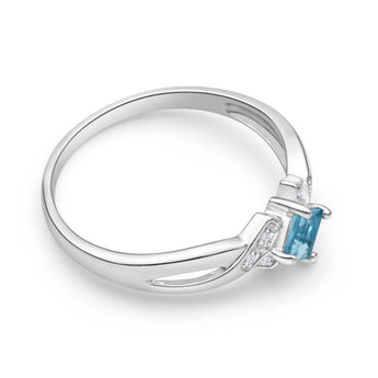 9ct White Gold Princess Cut Aquamarine + Diamond Ring