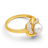 9ct Charming Yellow Gold Diamond + Pearl Ring