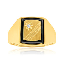 Load image into Gallery viewer, 9ct Radiant Yellow Gold Diamond + Onyx Ring