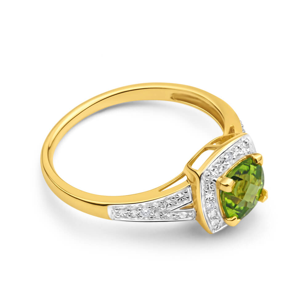 9ct Yellow Gold Diamond + Peridot Ring