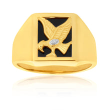 Load image into Gallery viewer, 9ct Yellow Gold Eagle Gents Ring with Onyx and Diamond