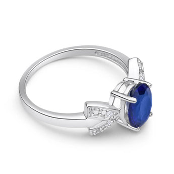 9ct White Gold Oval Created Sapphire + Diamond Ring