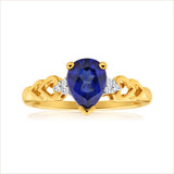 9ct Yellow Gold Enticing Created Sapphire + Diamond Ring