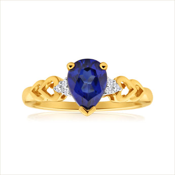 9ct Yellow Gold Enticing Created Sapphire + Diamond Ring