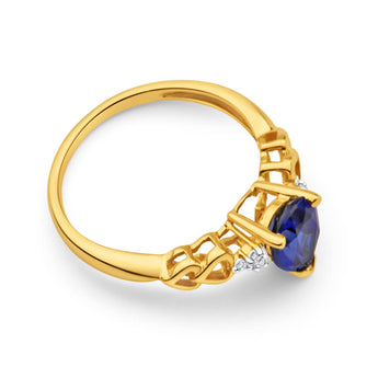 9ct Yellow Gold Enticing Created Sapphire + Diamond Ring