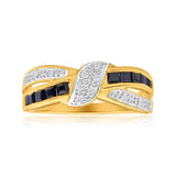 9ct Yellow Gold Natural Sapphire Diamond Crossover Ring