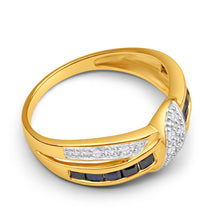 Load image into Gallery viewer, 9ct Yellow Gold Natural Sapphire + Diamond Crossover Ring