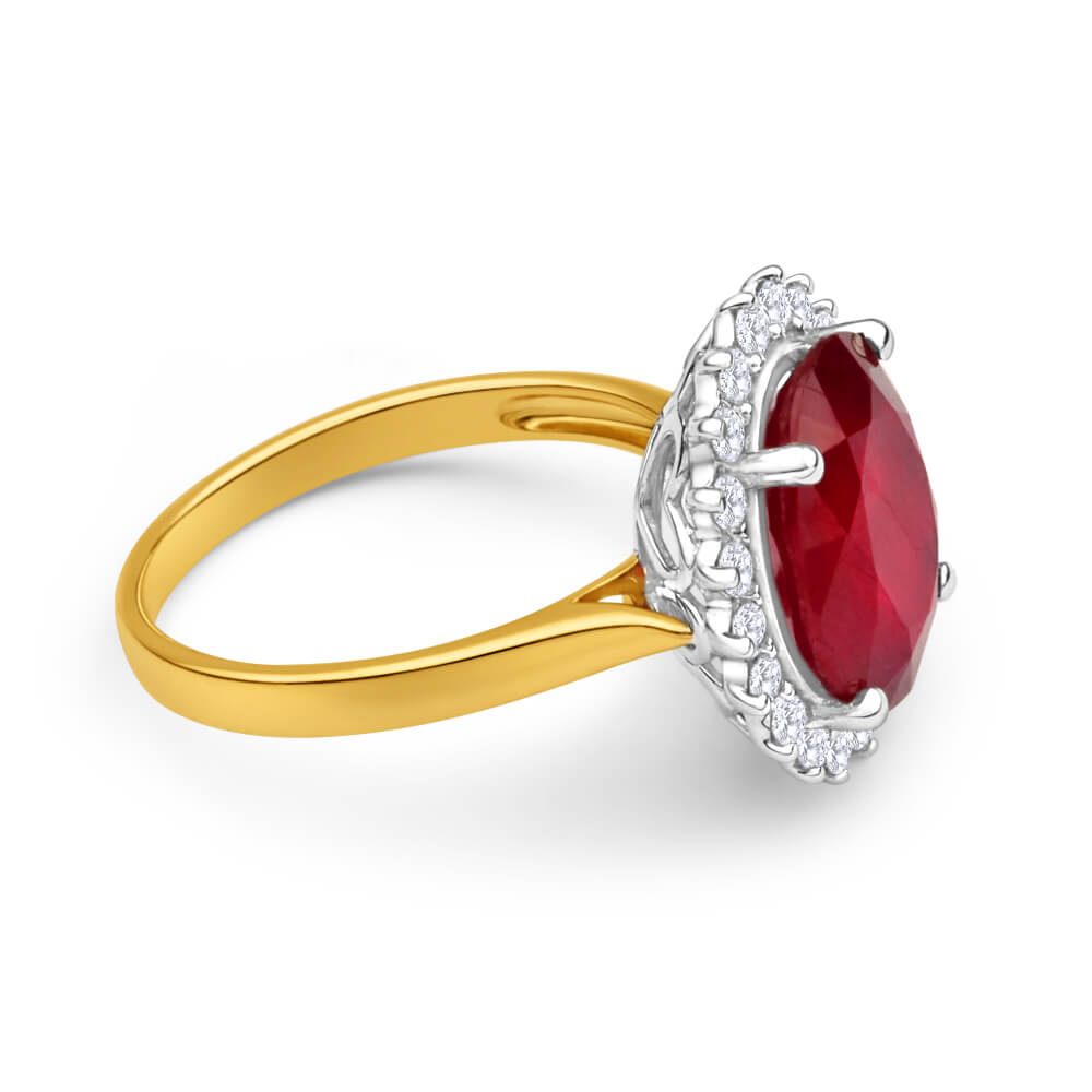 Natural Enhanced 8-8.75ct Ruby and Diamond Ring in 9ct Yellow Gold