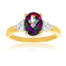 Load image into Gallery viewer, 9ct Yellow Gold 8x6mm Oval Enhanced Mystic Topaz and Diamond Ring