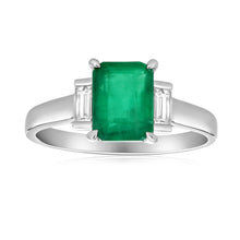 Load image into Gallery viewer, 9ct White Gold 1.60 Carat Natural Emerald 8x6mm and Diamond 0.21ct Ring