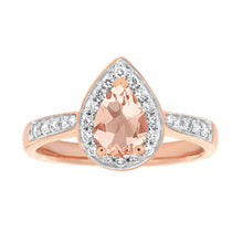 Load image into Gallery viewer, 9ct Rose Gold 0.60 Carat 7x5mm Morganite and Diamond 0.20ct Ring