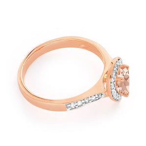 9ct Rose Gold 0.6ct Morganite and 0.20 Carat Diamond Ring