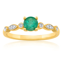 Load image into Gallery viewer, 9ct 5mm Natural Emerald and Diamond Ring