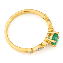 Load image into Gallery viewer, 9ct 5mm Natural Emerald and Diamond Ring