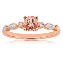 Load image into Gallery viewer, 9ct Rose Gold 5mm Round Cut 0.45ct Morganite and Diamond Ring