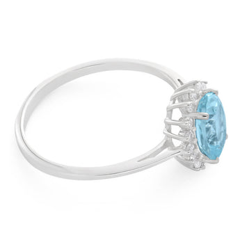 9ct White Gold Aquamarine + Diamond Cluster Ring