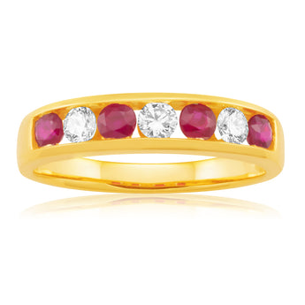 18ct Yellow Gold Natural Ruby and Diamond 0.25ct Ring