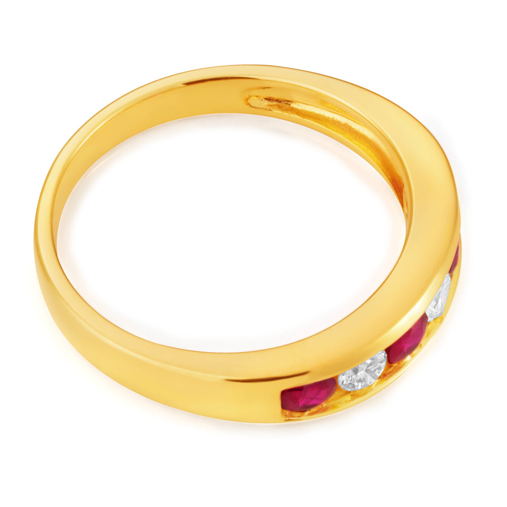 18ct Yellow Gold Natural Ruby and Diamond 0.25ct Ring