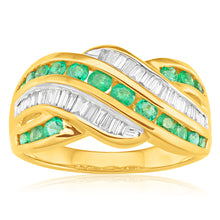 Load image into Gallery viewer, 9ct Yellow Gold 0.73ct Natural Emerald and 1/3 Carat Diamond Ring