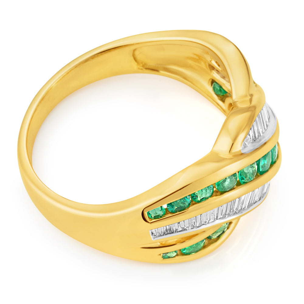 9ct Yellow Gold 0.73ct Natural Emerald and 1/3 Carat Diamond Ring