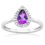 9ct White Gold Amethyst & Diamond Pear Shape Ring