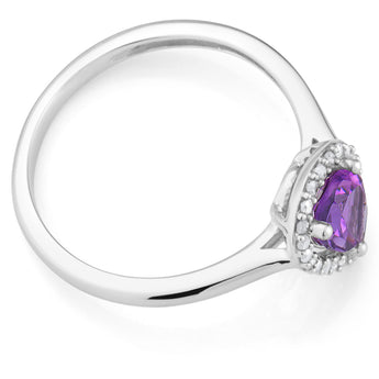 9ct White Gold Amethyst & Diamond Pear Shape Ring