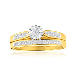 1/4 Carat Diamond Bridal Set Ring in 9ct Yellow Gold