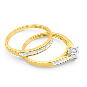 1/4 Carat Diamond Bridal Set Ring in 9ct Yellow Gold