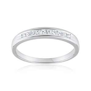 9ct White Gold 1/4 Carat Diamond Ring Set With 10 Princess Cut Diamonds
