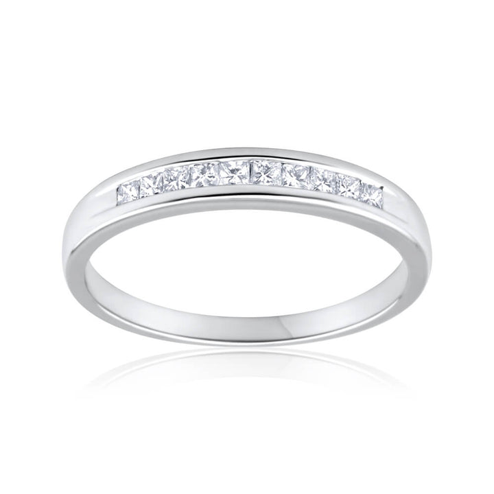9ct White Gold 1/4 Carat Diamond Ring Set With 10 Princess Cut Diamonds
