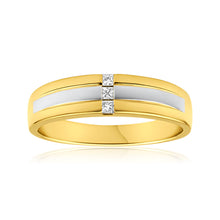 Load image into Gallery viewer, 9ct Yellow Gold Grooved Gents Diamond Ring
