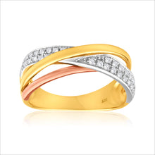 Load image into Gallery viewer, 9ct Yellow Gold, White Gold &amp; Rose Gold 1/6 Carat Diamond Ring