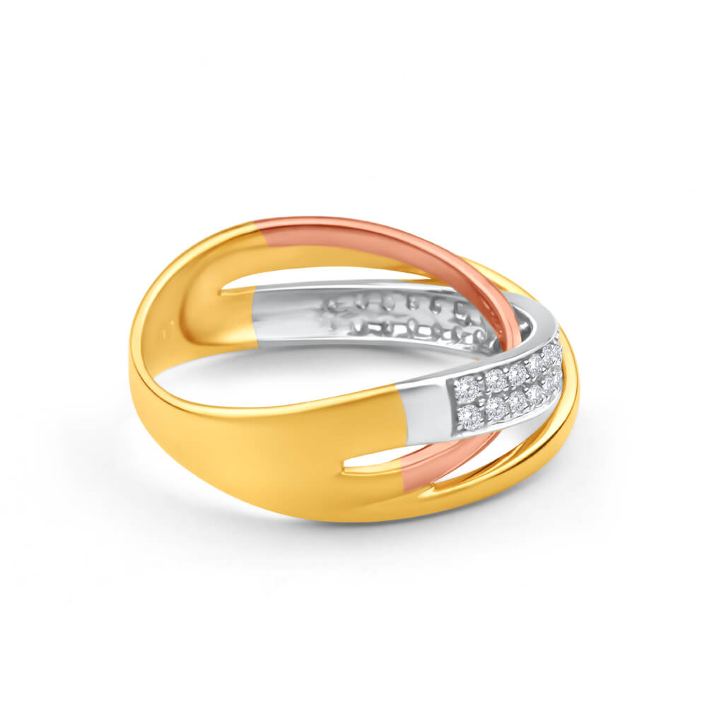 9ct Yellow Gold, White Gold & Rose Gold 1/6 Carat Diamond Ring