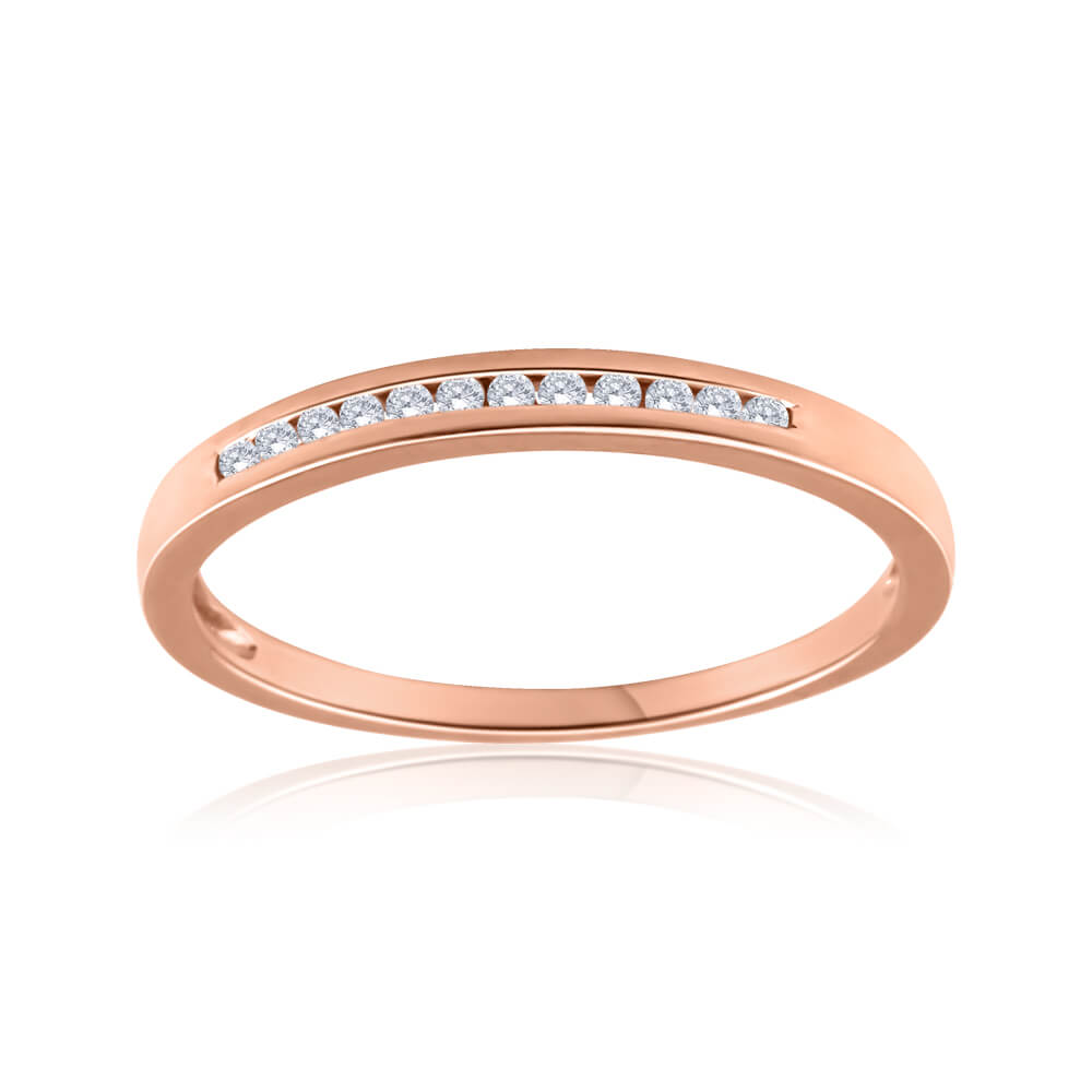 9ct Rose Gold Ring With 0.1 Carats Of Channel Set Diamonds