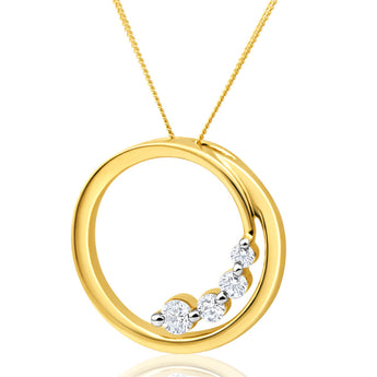 Flawless Cut 1/4 Carat Diamond Open Circle Pendant in 9ct Yellow Gold With Chain