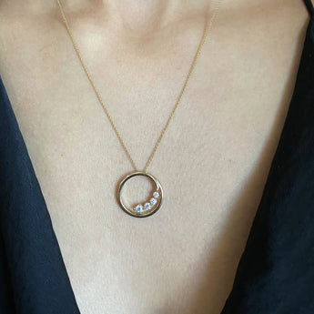 Flawless Cut 1/4 Carat Diamond Open Circle Pendant in 9ct Yellow Gold With Chain