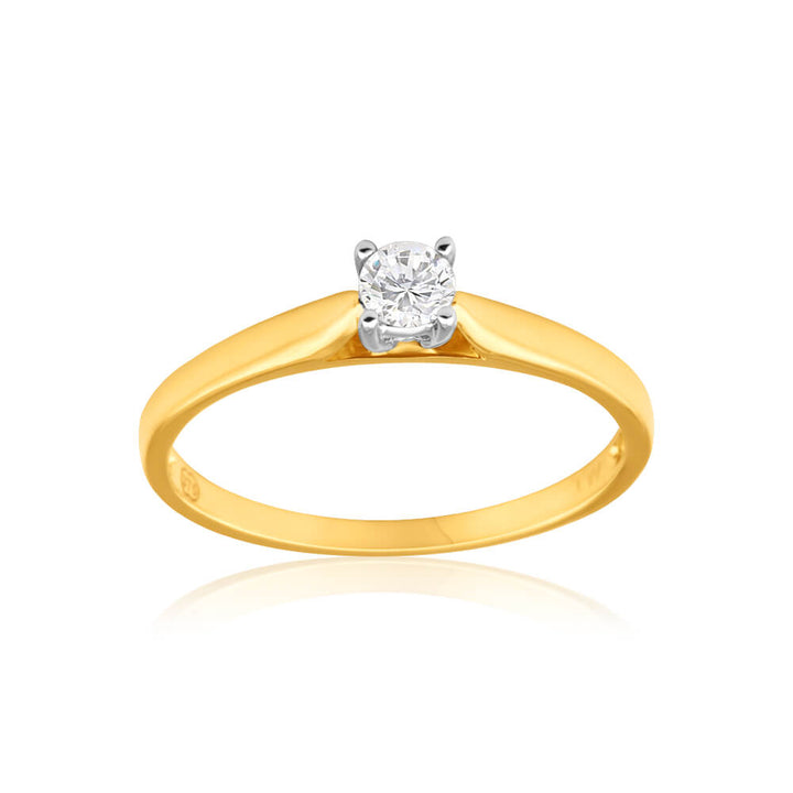 9ct Yellow Gold & White Gold Solitaire Ring With 0.2 Carat Diamond